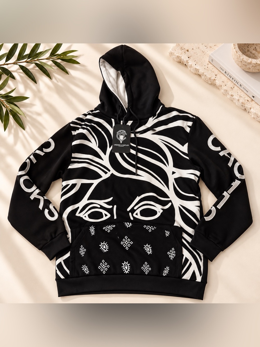 Crooks & Castles Black and White Graphic Crewneck Hoodie